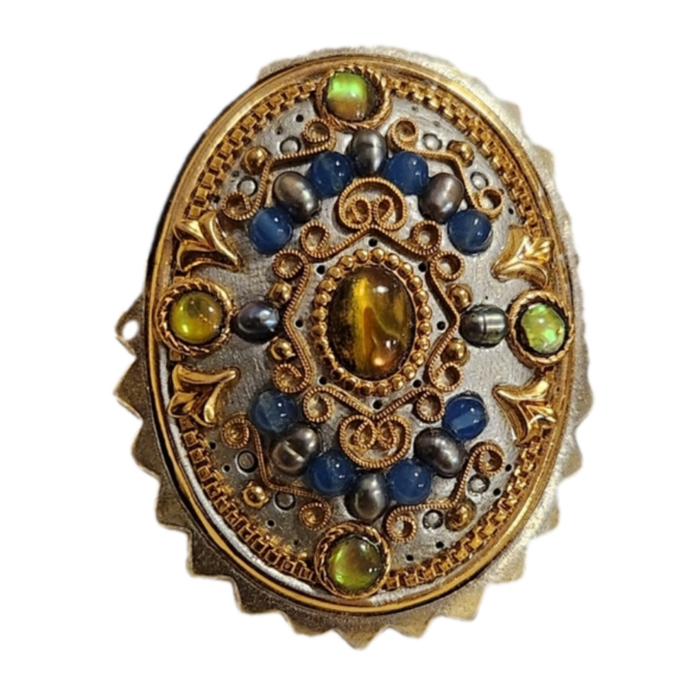 Rare Vintage Signed Michal Golan Brooche Pendant with natural stones Handmade